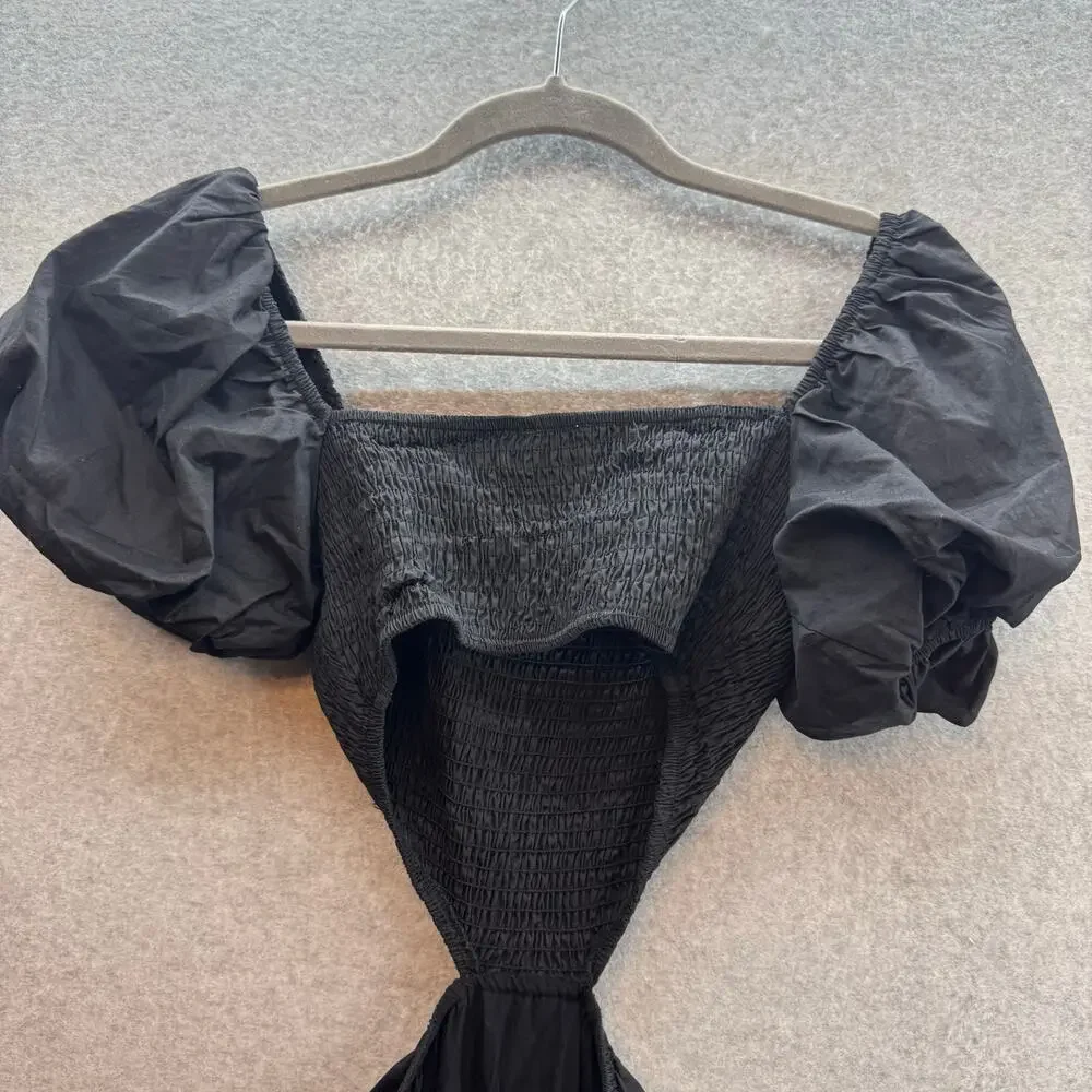 Princess Polly Amber Mini Black Puff Shoulder-Cut Out Dress- Women size 4 - Picture 7 of 8